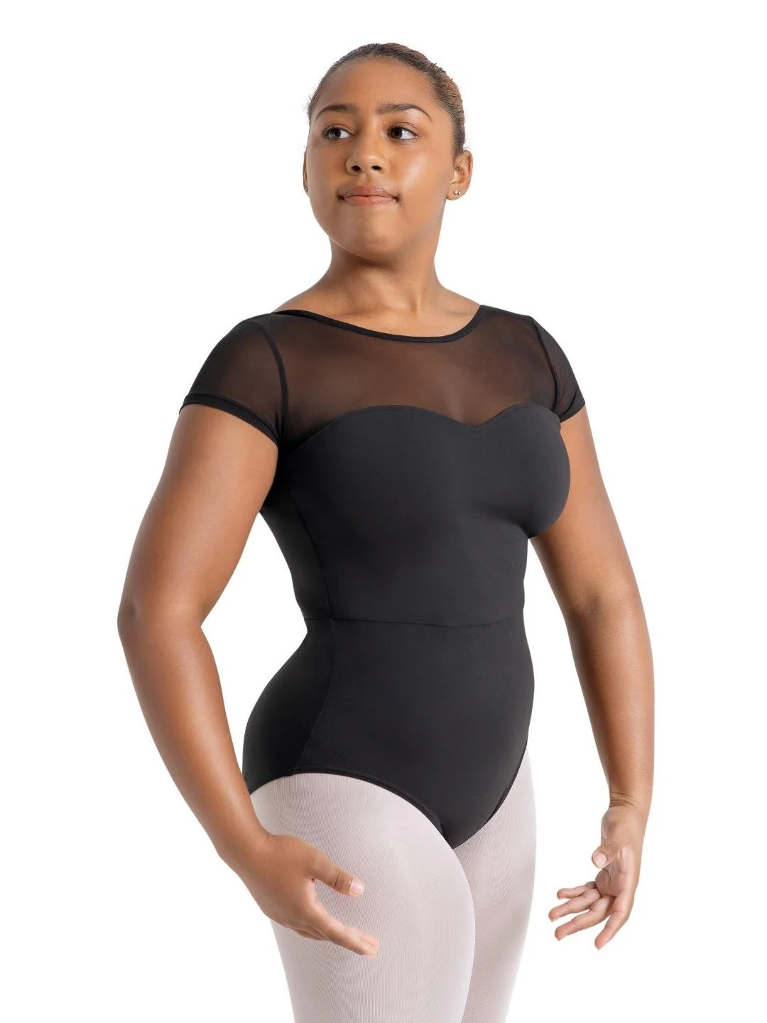 Meryl Mesh Yoke Short Sleeve Leotard - Image 7
