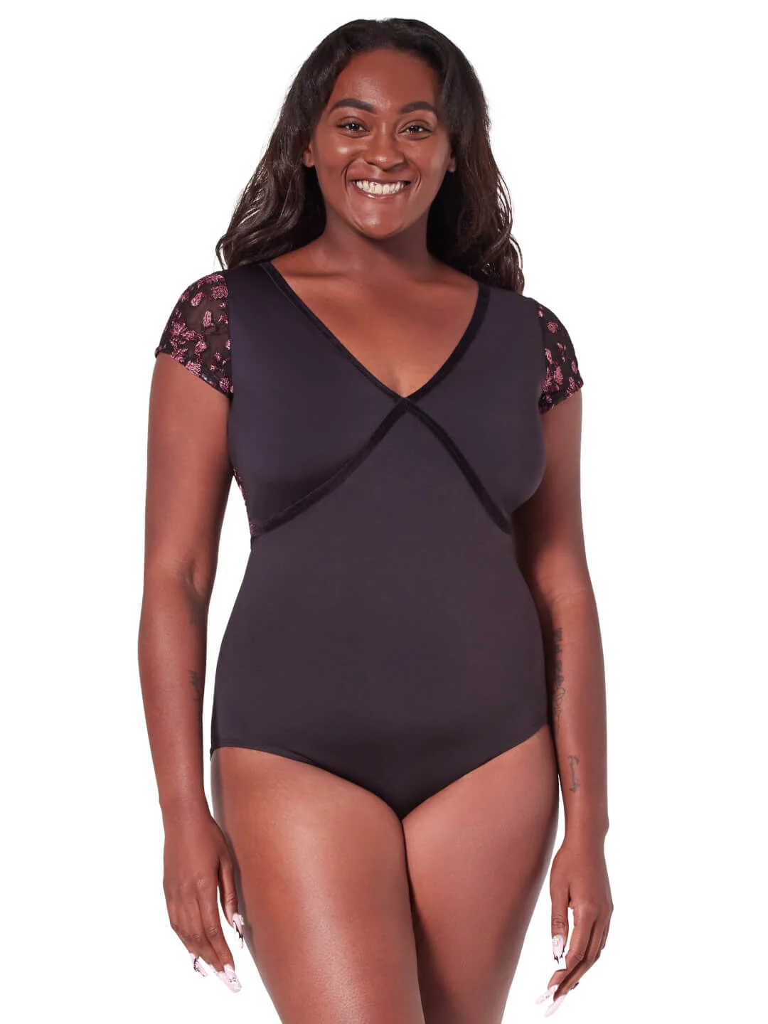 Ornate Romance Fascination Short Sleeve Mesh Leotard