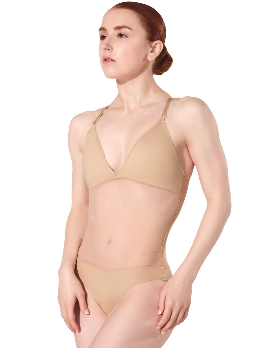 Plunge Neck Mesh Midriff Leotard - Image 3