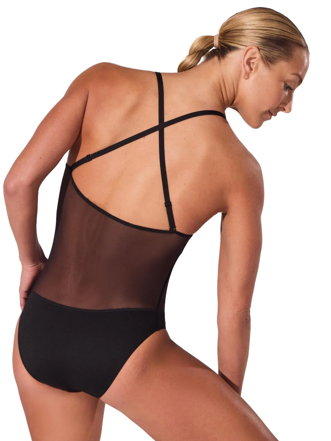 Plunge Neck Mesh Midriff Leotard - Image 4