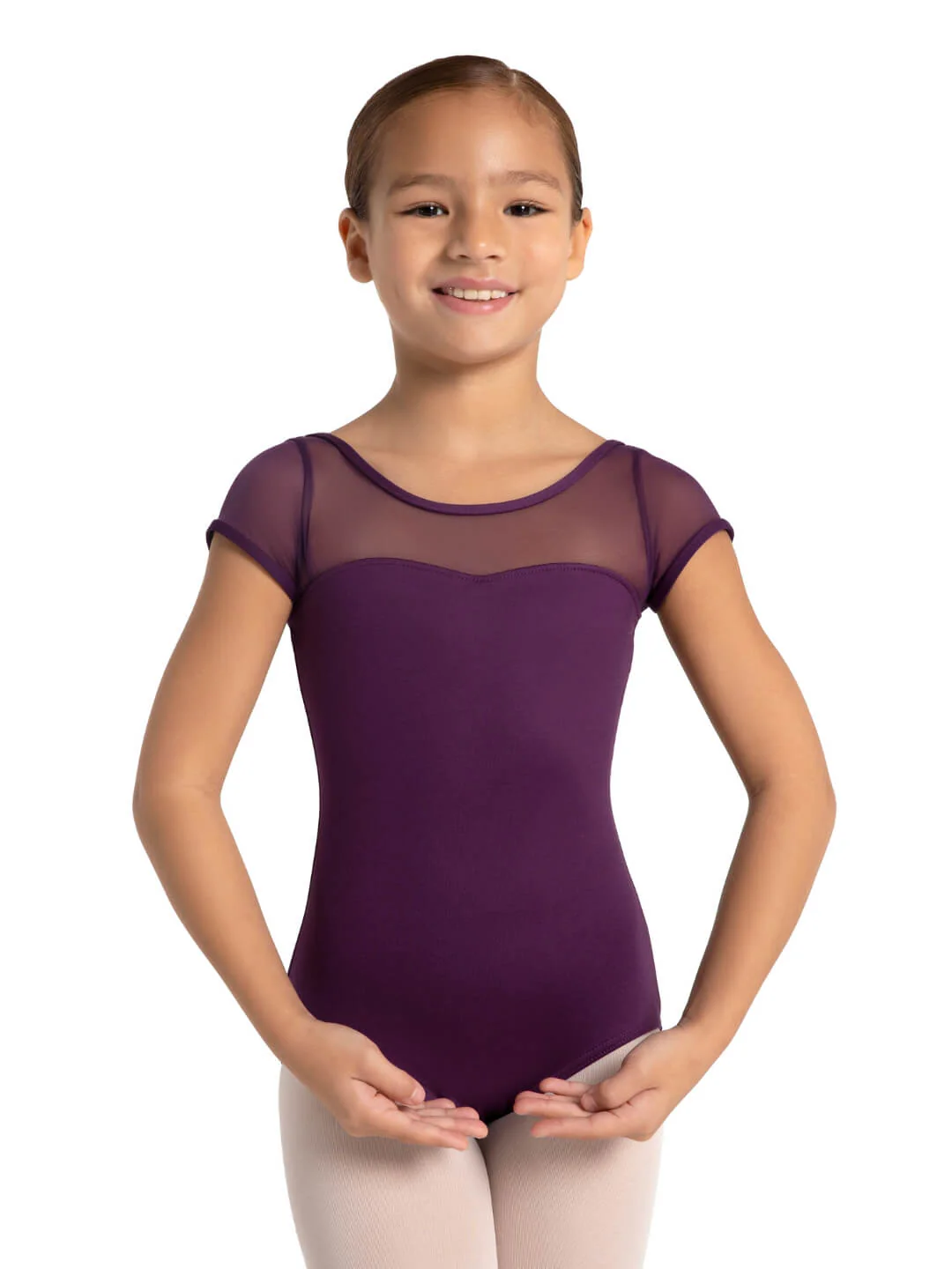 Studio Collection Mesh Yoke Short Sleeve Leotard - Girls - Image 12
