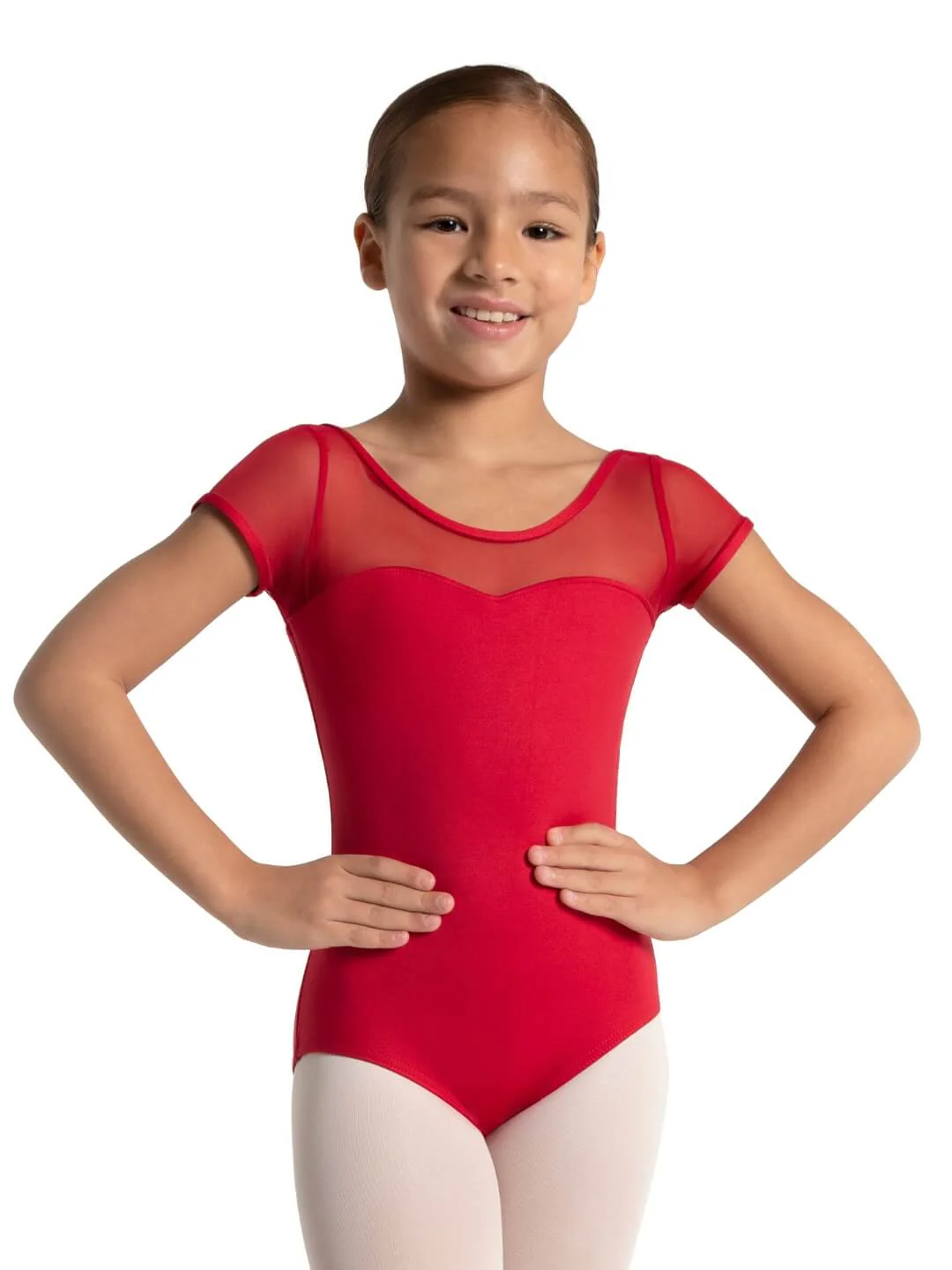 Studio Collection Mesh Yoke Short Sleeve Leotard - Girls - Image 9