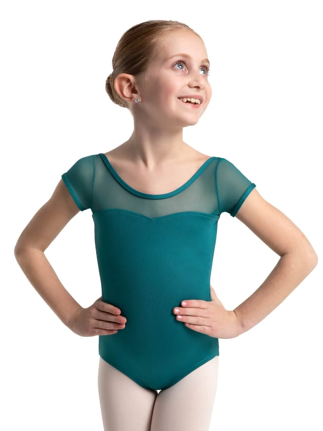 Studio Collection Mesh Yoke Short Sleeve Leotard - Girls - Image 8